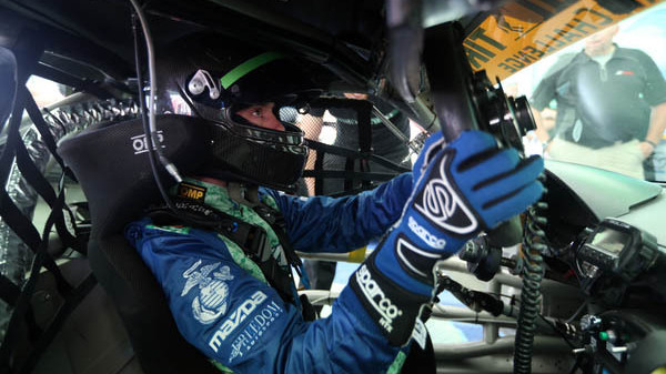 Liam Dwyer makes adjustments before his professional racing debut with Freedom Autosport at Mazda Raceway Laguna Seca. (Courtesy of Mazda Sports)
