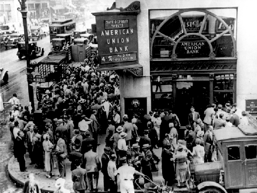 A Depression-Era Bank Run at American Union Bank in the early part of the Depression.