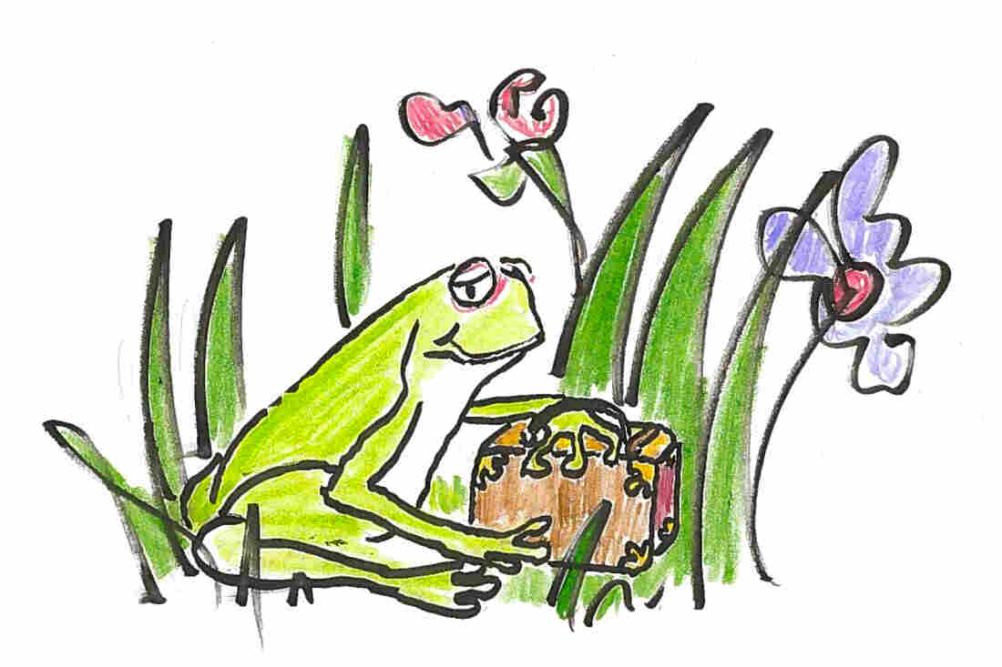 A frog with a suitcase.
