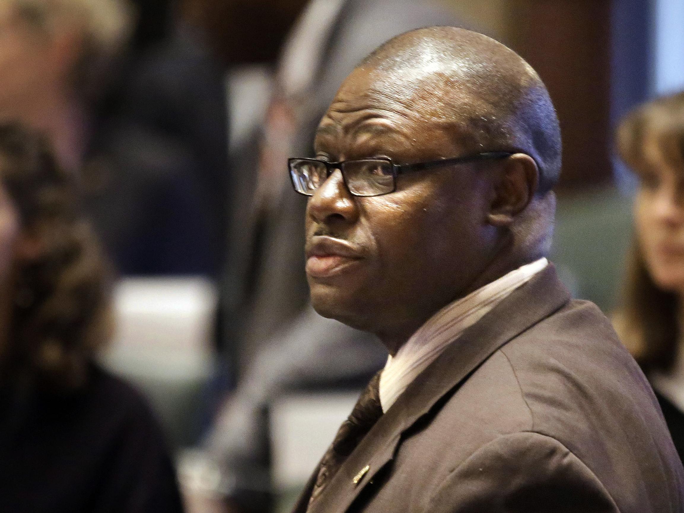 Illinois Rep. Derrick Smith, D-Chicago, at the state Capitol in Springfield last month. A jury is deliberating a verdict in Smith's trial on bribery charges.