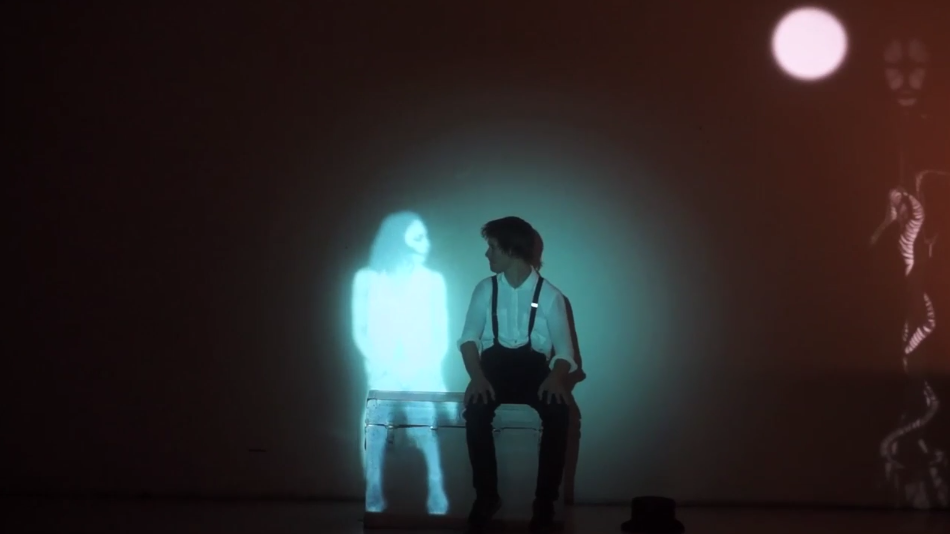A screen grab from a live projection mapping performance called Transcend the Box.