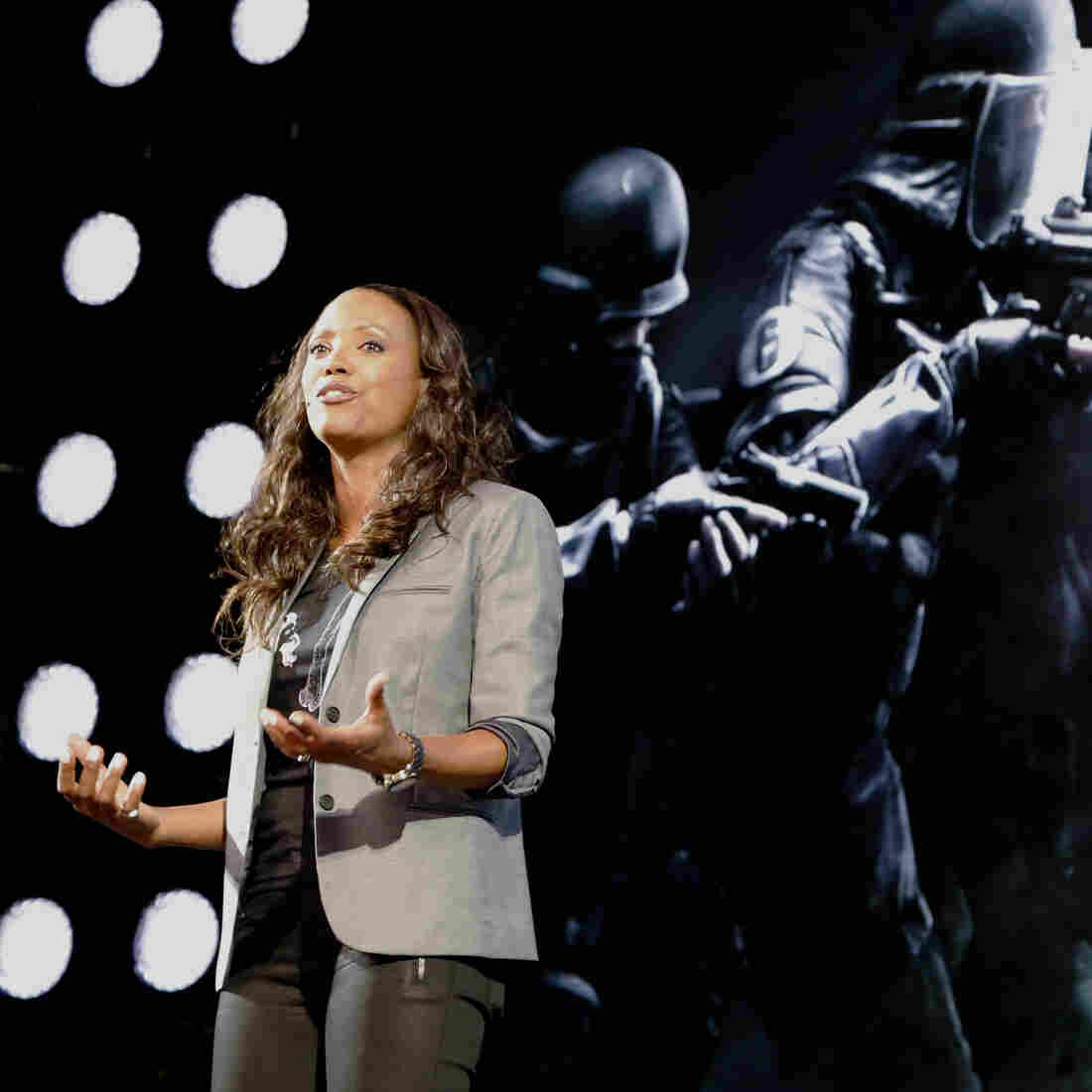 Actress and gamer Aisha Tyler hosted game developer Ubisoft's press conference at the Electronic Entertainment Expo in Los Angeles. The company was recently criticized for not animating female assassins in one of its new games.