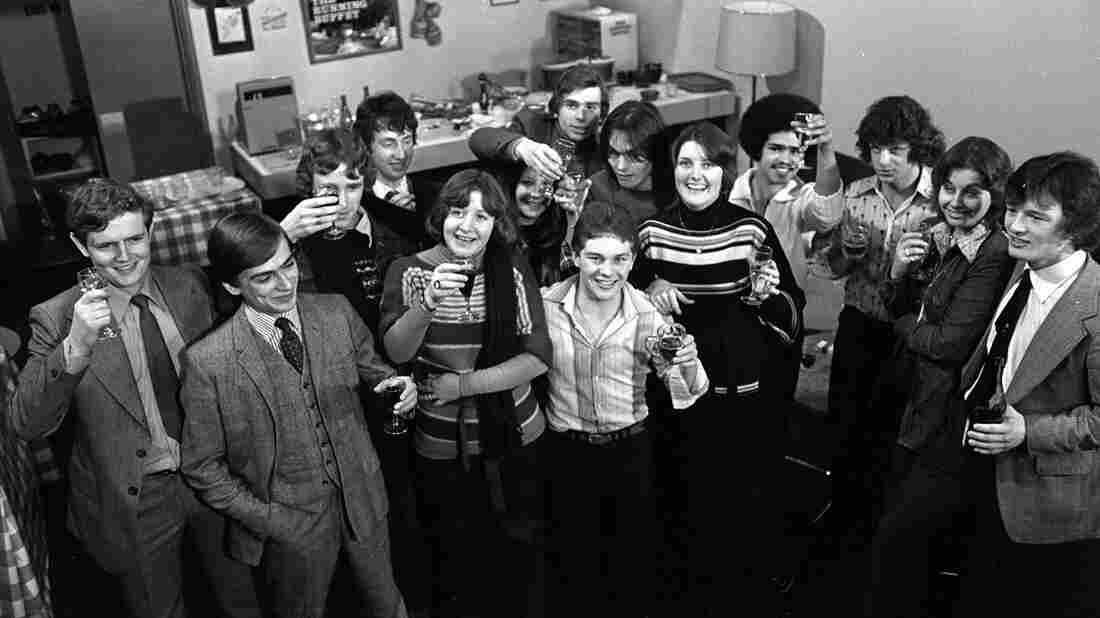 The men and women from the "Up" series pictured in their 20s. Nick Hitchon is on the far right.