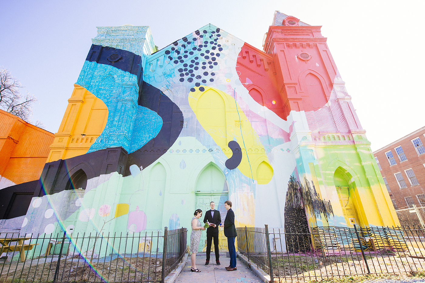 PopWed Co.'s first couple, identified as TC & Bev, wed at the colorful Blind Whino: SW Arts Club, a former Baptist church-turned-nonprofit art gallery.
