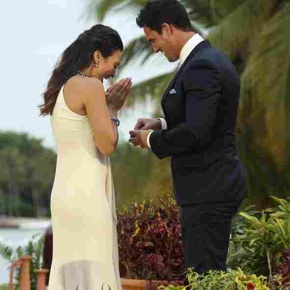 Andi gasps while accepting a proposal from Josh Murray (right, in the ill-fitting suit) on Monday night's finale of The Bachelorette. Andi gasps while accepting a proposal from Josh Murray (right, in the ill-fitting suit) on Monday night's finale of The Bachelorette.