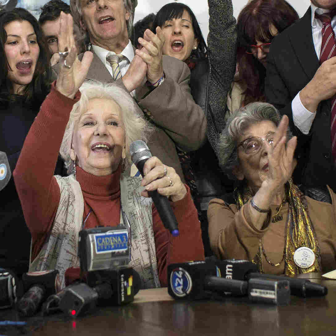 Estela de Carlotto (center), head of the Argentine human rights organization that seeks to reunite babies stolen decades ago with their biological relatives, announced on Monday she had located her 36-year-old grandson. Estela de Carlotto (center), head of the Argentine human rights organization that seeks to reunite babies stolen decades ago with their biological relatives, announced on Monday she had located her 36-year-old grandson.