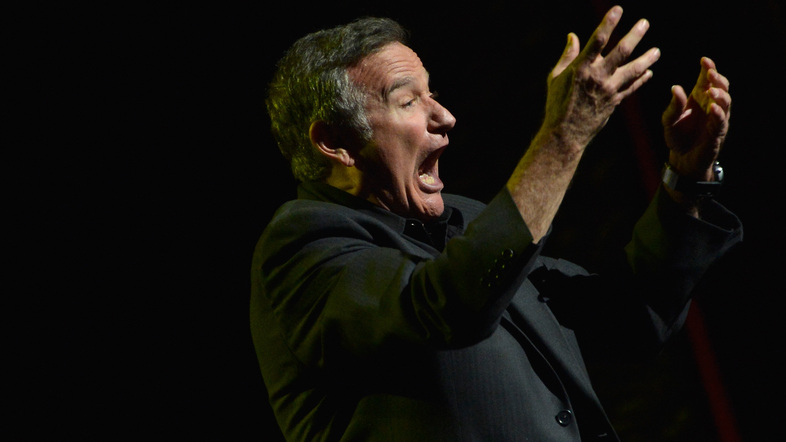 Robin Williams performs during the Sixth Annual Stand Up for Heroes charity event at the Beacon Theatre in New York in 2012. (Mike Coppola/Getty Images)