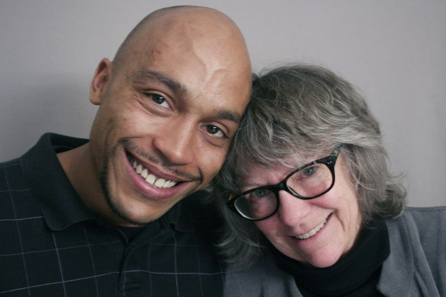 Alex Landau and his mother, Patsy Hathaway, on a visit to StoryCorps. (StoryCorps)