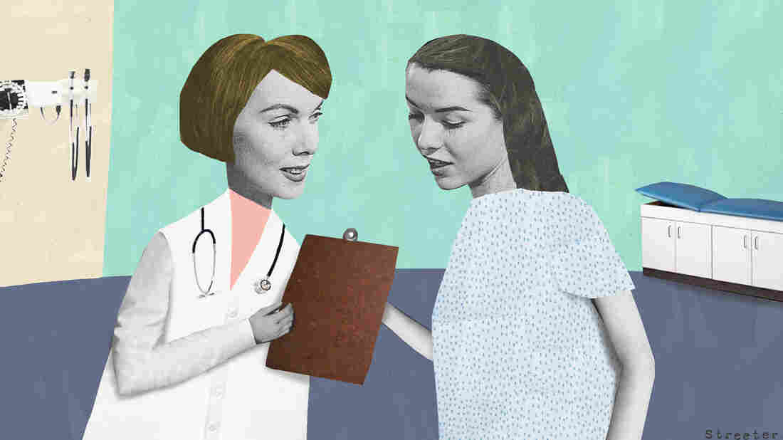 A doctor and patient reviewing the patient's medical record together.