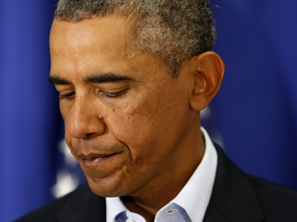 President Obama said Wednesday that the extremist group that carried out the beheading of U.S. journalist James Foley engages in "cowardly acts of violence" and "has no place in the 21st century." (Kevin Lamarque/Reuters/Landov)