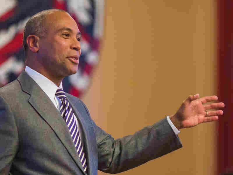 Gov. Deval Patrick offers remarks to Harvard Democrats in Cambridge, focusing on community engagement and generational responsibility on April 28.