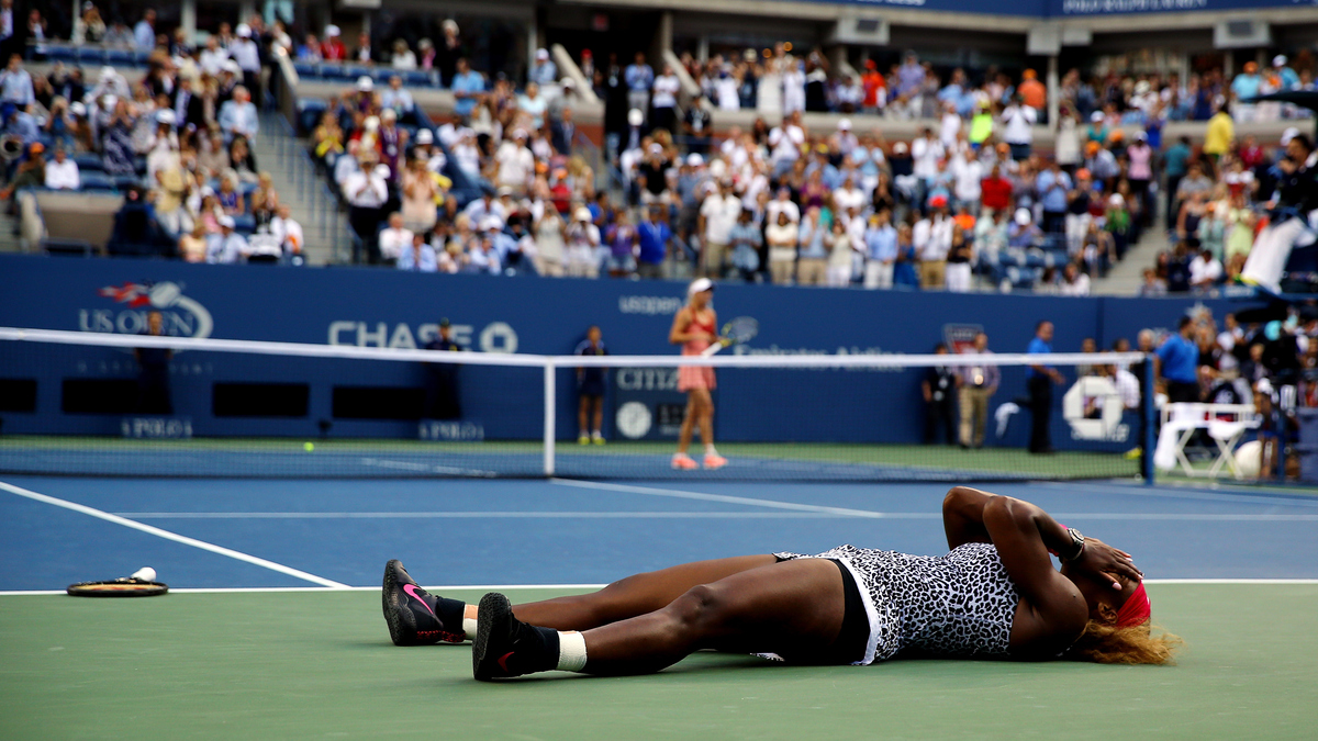 Serena Williams reacts after defeating Caroline Wozniacki of Denmark to win their women's singles final match of the 2014 U.S. Open on Sunday. The win was Williams' 18th Grand Slam title.