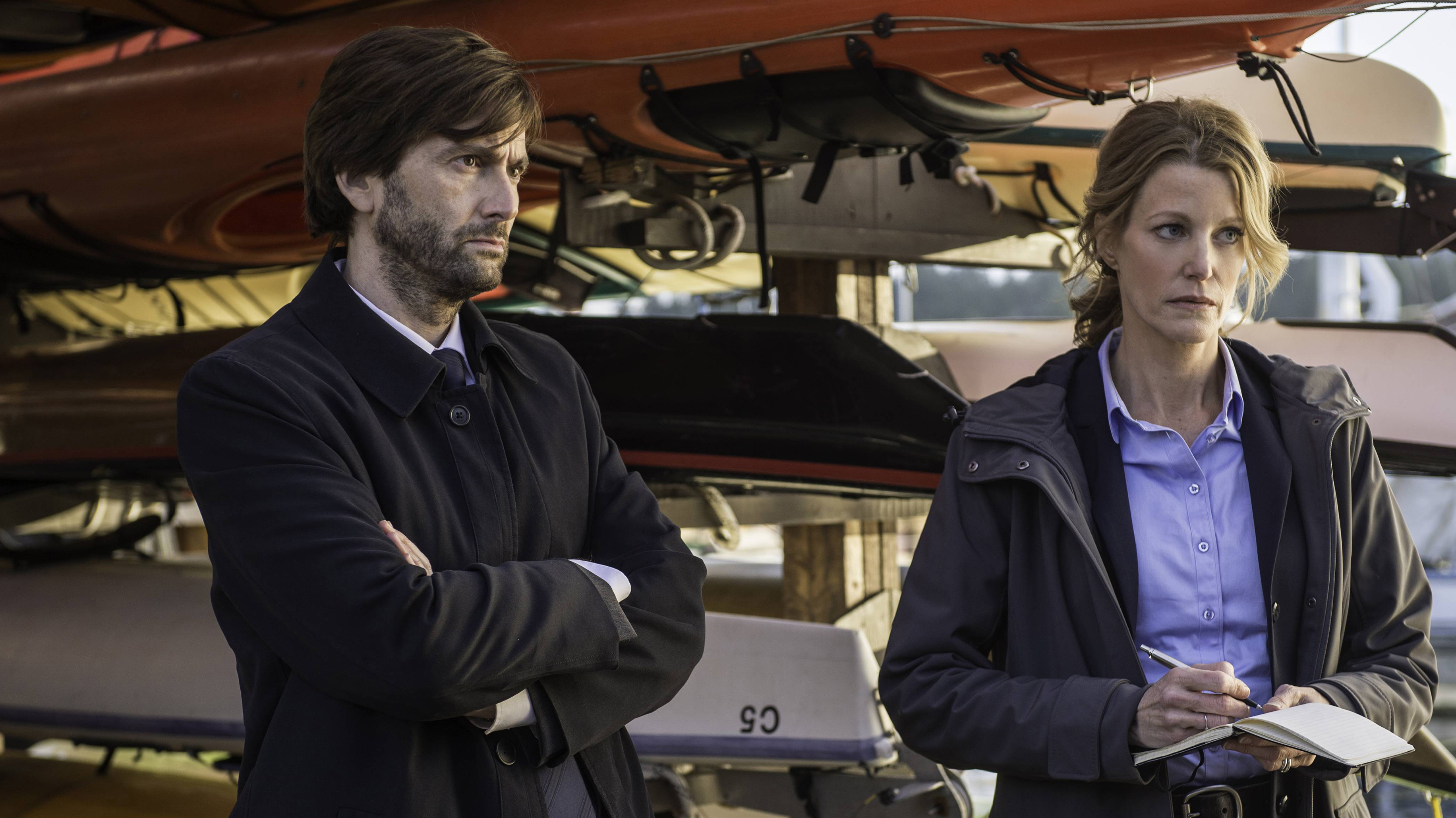 David Tennant, left, and Anna Gunn star in the Fox TV crime drama, <em>Gracepoint</em>. (Fox TV)