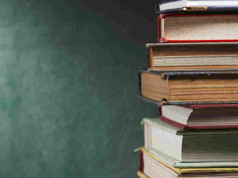 Close up on stack of books