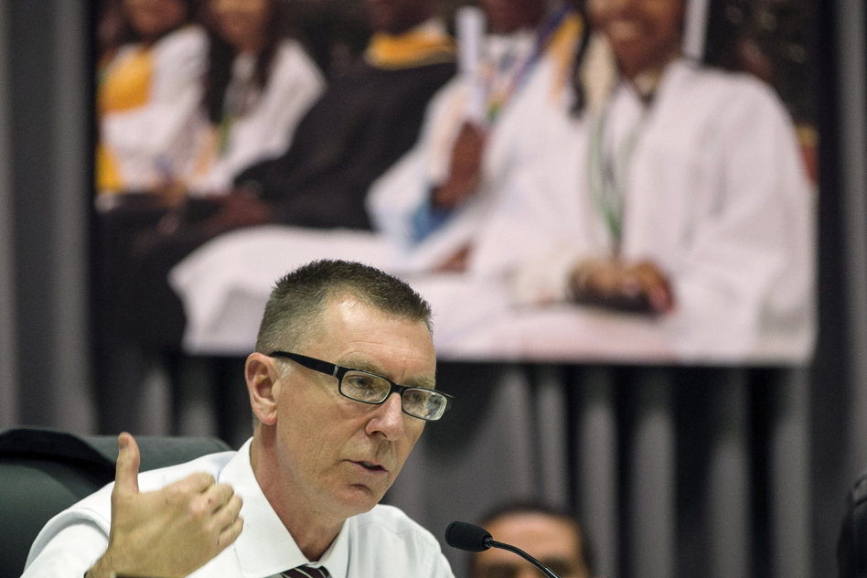 Los Angeles Unified School District Superintendent John Deasy, seen in a photo taken last year, says his resignation Thursday was "by mutual agreement. (Damian Dovarganes/AP)
