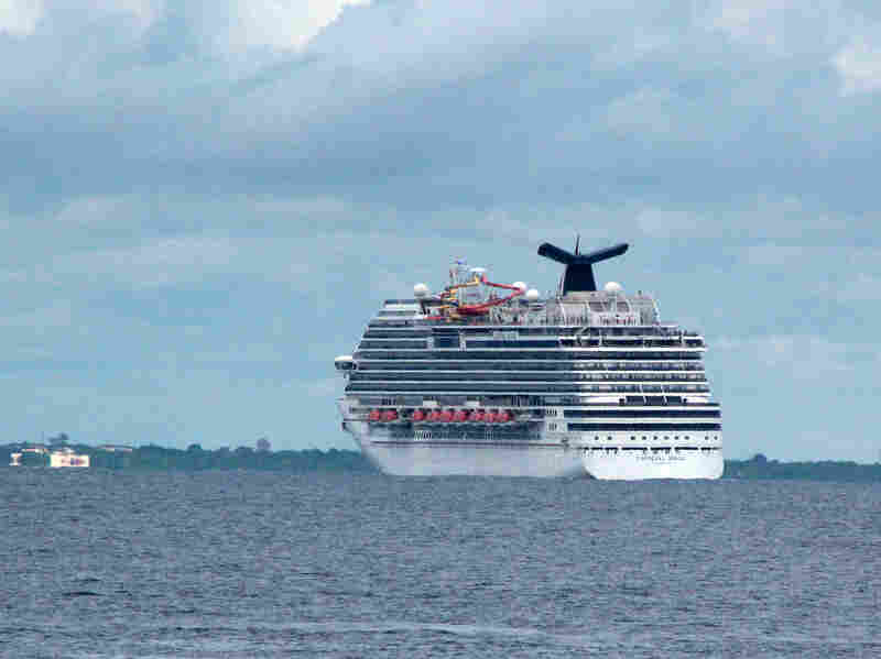 The cruise ship Carnival Magic passes near Cozumel, Mexico, on Oct. 17, 2014. The Coast Guard said it had retrieved a blood sample from a Dallas health care worker aboard a cruise ship and being monitored for signs of Ebola.
