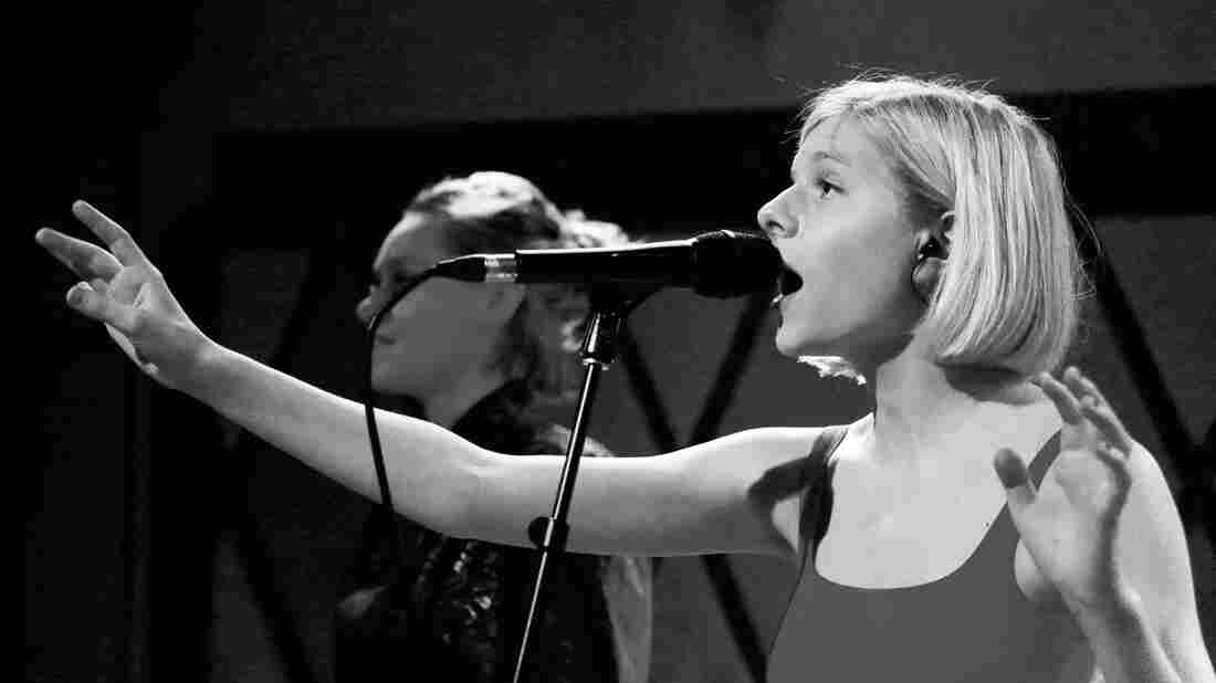 Aurora performing at Rockwood Music Hall in New York.