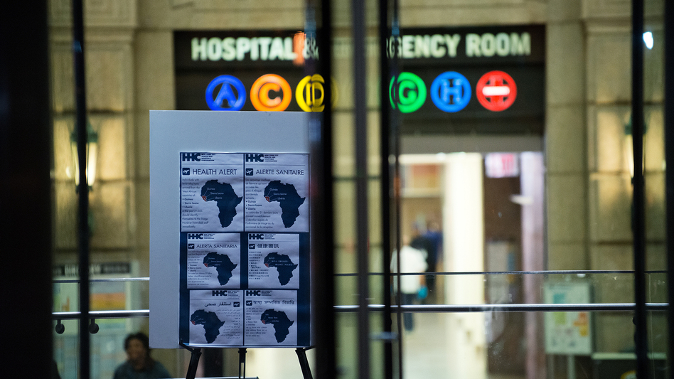 An Ebola health alert is displayed at the entrance to Bellevue Hospital in New York City, where Dr. Craig Spencer was quarantined after showing symptoms consistent with the virus. (Bryan Thomas/Getty Images)