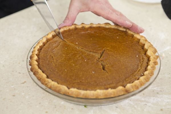 Pumpkin pie filling is naturally gluten-free, so we weren't worried about changing it. But baking a gluten-free pie crust meant tinkering with the Test Kitchen's favorite recipe.