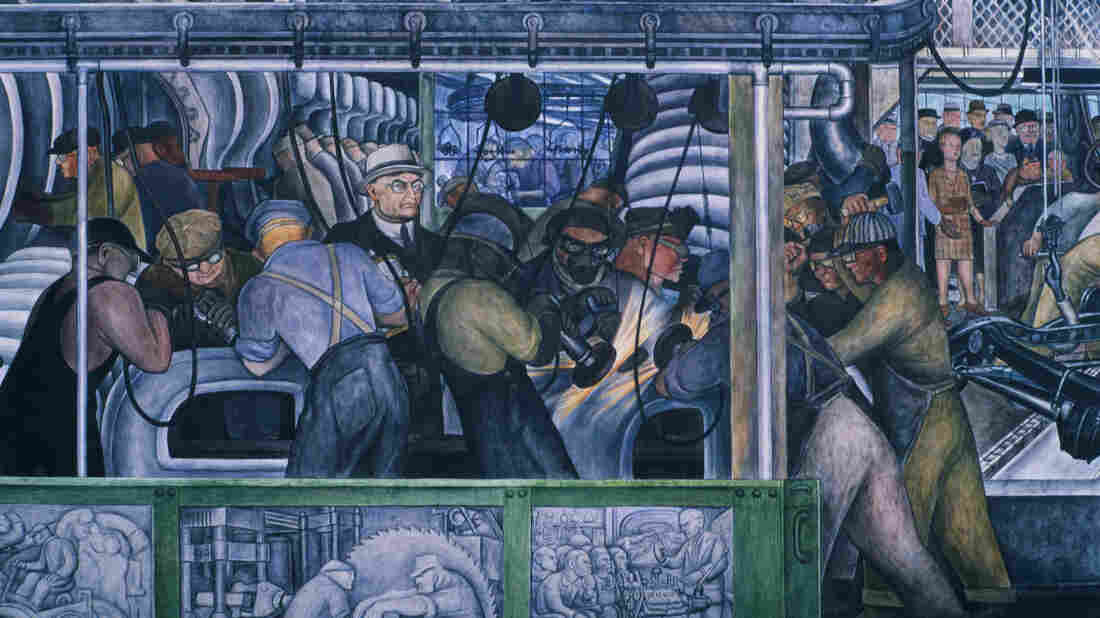 Photo of a portion of Diego Rivera's Detroit Industry Murals.