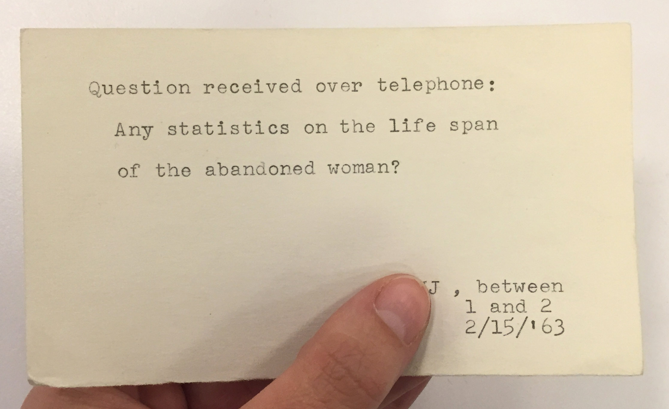 "Any statistics on the life span of the abandoned woman?"