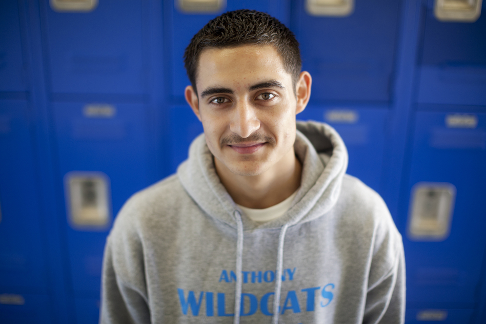 Junior Adriano at his former high school in Anthony, Texas. (Kainaz Amaria/NPR)