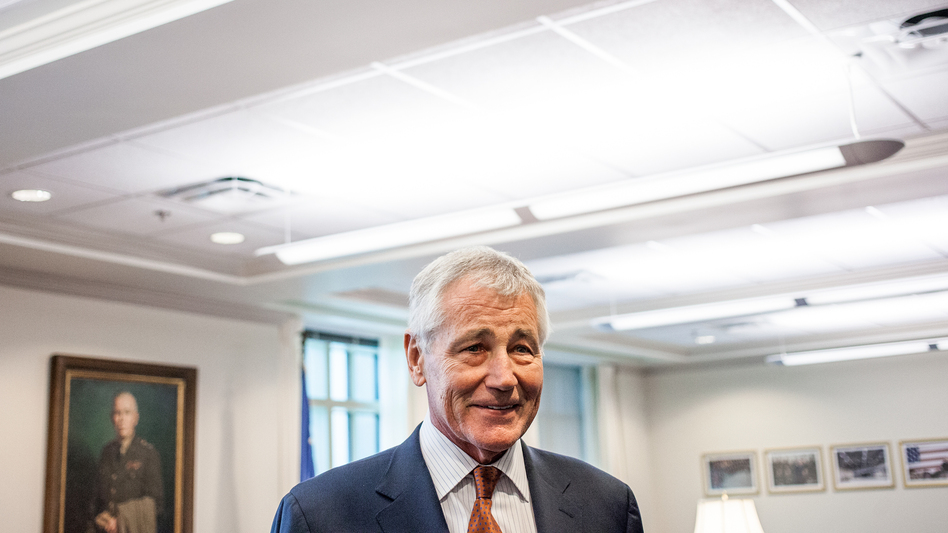 Secretary of Defense Chuck Hagel is shown here in his Pentagon office Friday, before his interview with NPR's Steve Inskeep. (Ariel Zambelich /NPR)