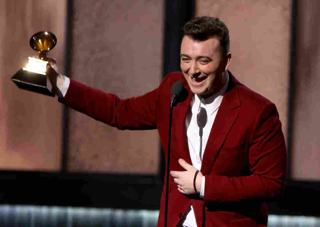 Sam Smith accepts the award for Best New Artist at the 2015 Grammy Awards.