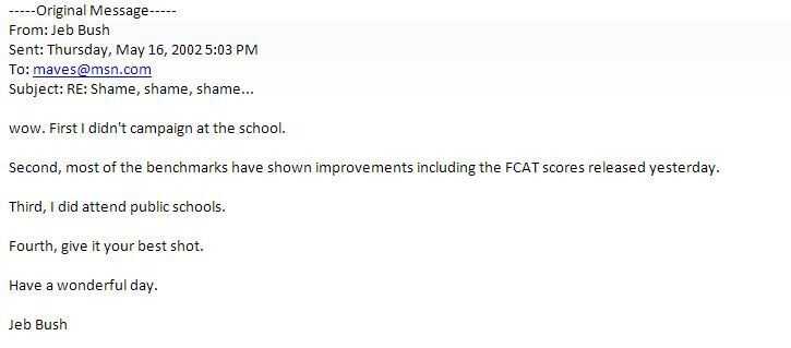 A May 16, 2002 email from Jeb Bush.