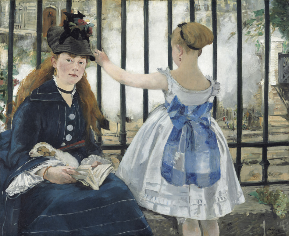 Edouard Manet's 1873 oil on canvas, <em>The Railway,</em> is on view <a href="http://www.nortonsimon.org/manet-s-the-railway-on-loan-from-the-national-gallery-of-art-washington" target="_blank">at the Norton Simon Museum</a> in Los Angeles until March 2. It is on loan from the National Gallery of Art in Washington, D.C. (Studio A/Courtesy of Norton Simon Museum)