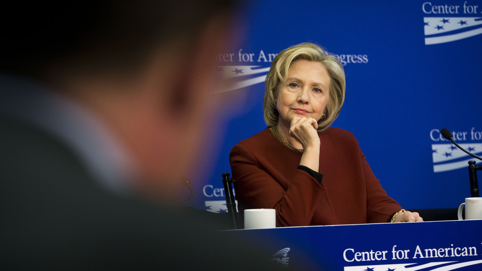 Hillary Clinton listens to another panelist during an event at the Center for American Progress, a left-leaning think tank. (Pablo Martinez Monsivais/AP)