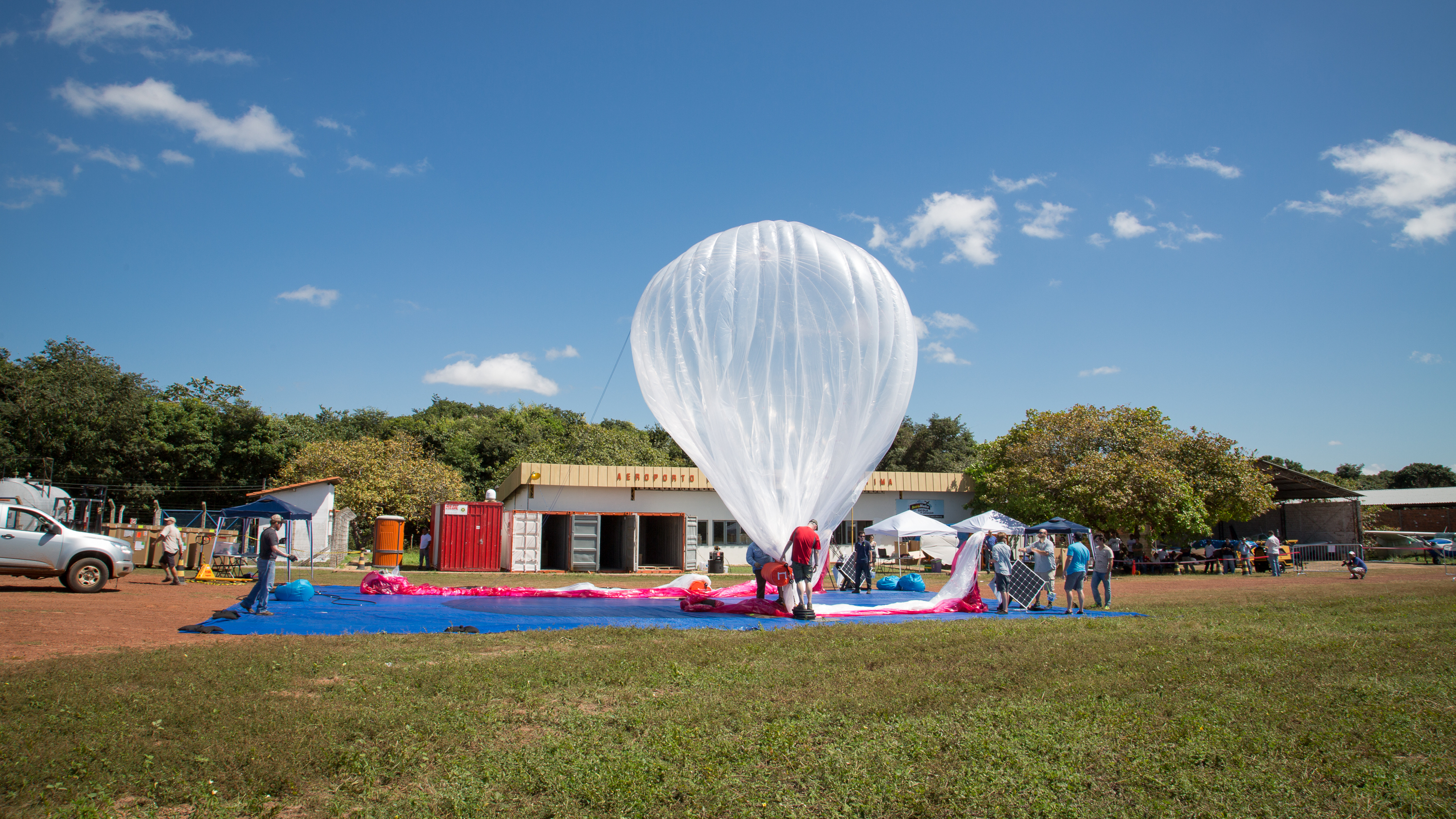 Google is doing test flights of its balloons carrying Internet routers around the world. Last June, a balloon was released at the airport in Teresina, Brazil. (Google)