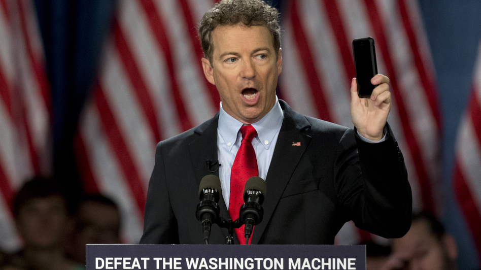 Sen. Rand Paul launched his 2016 presidential campaign Tuesday with a combative message against both Washington and his fellow Republicans, declaring that "we have come to take our country back." (Carolyn Kaster/ASSOCIATED PRESS)