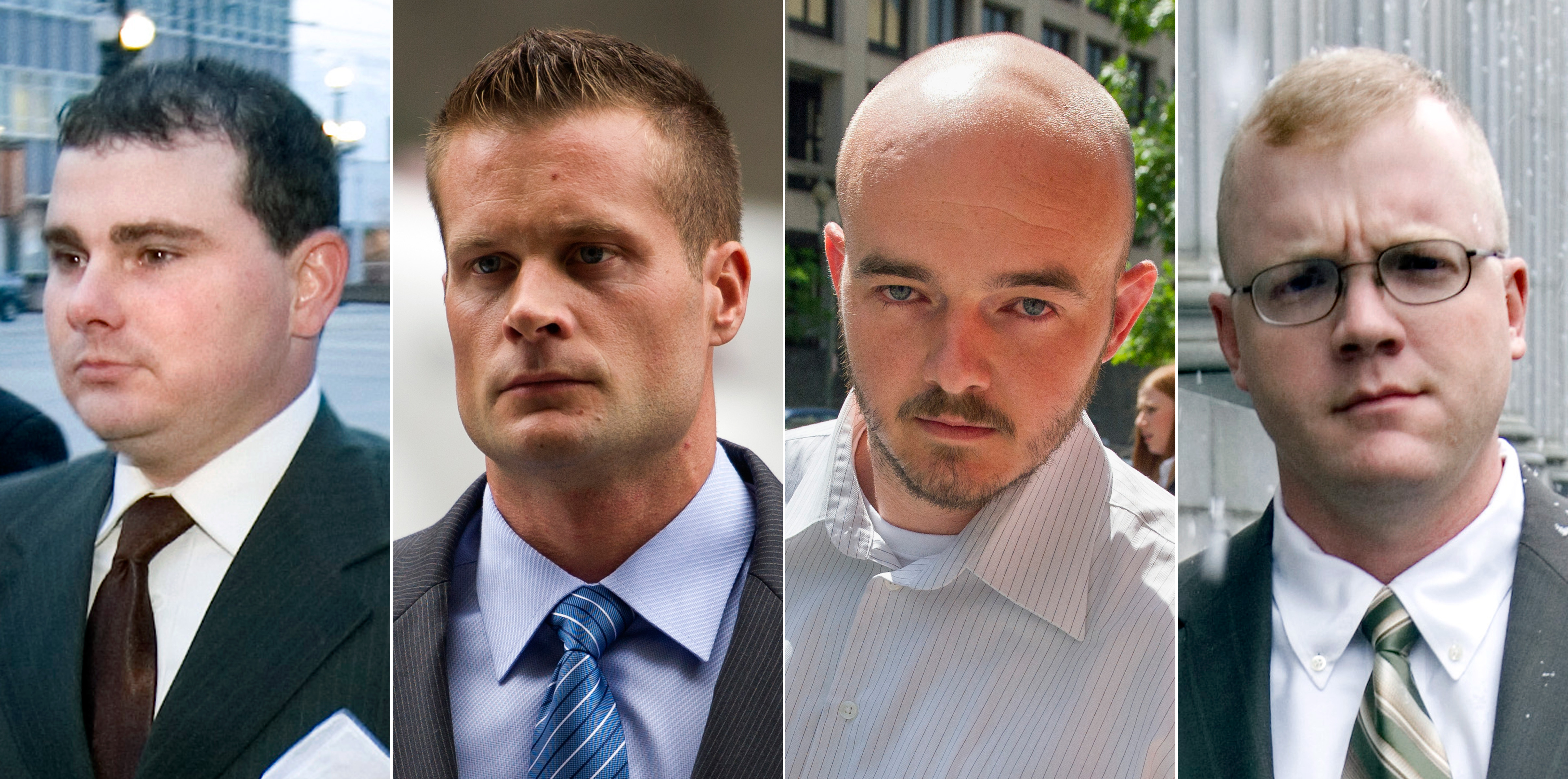 Four former Blackwater guards were sentenced Monday in the 2007 mass shootings of civilians in Baghdad, Iraq (from left): Dustin Heard, Evan Liberty, Nicholas Slatten and Paul Slough. Heard, Liberty and Slough received 30-year sentences. Slatten was sentenced to life in prison.