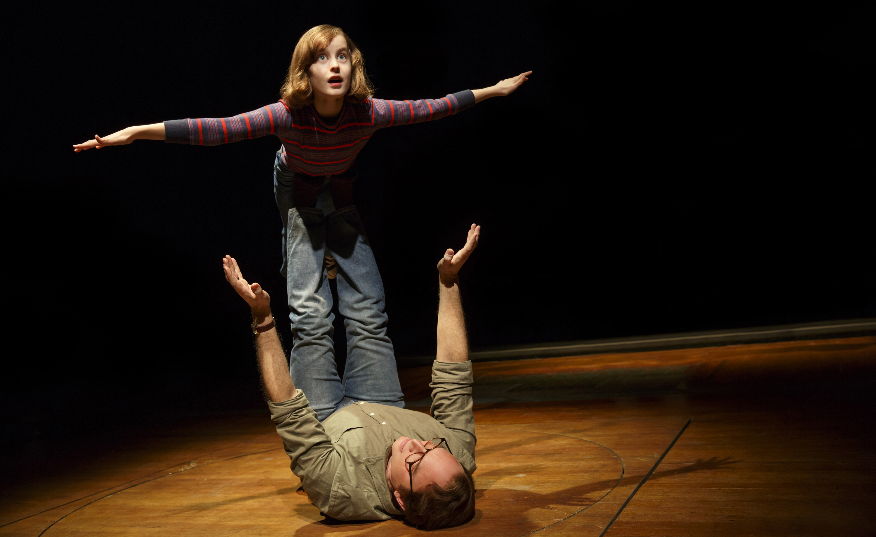 Sydney Lucas as Small Alison and Michael Cerveris as her father in the new production of <em>Fun Home.</em> (Joan Marcus)