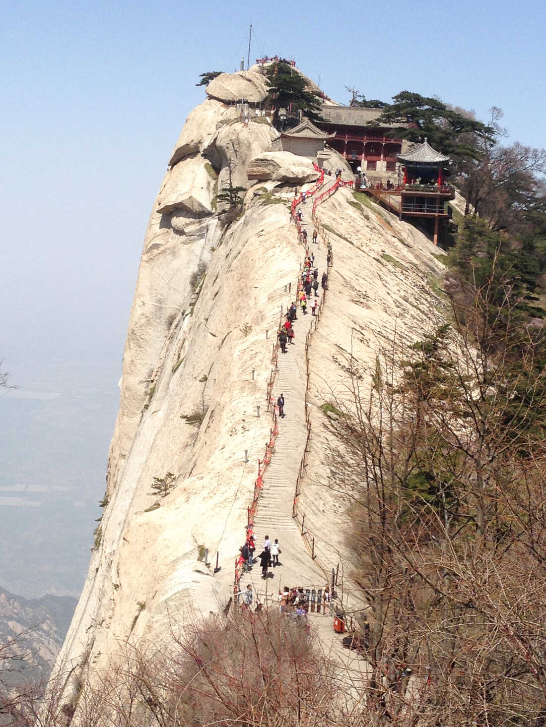 Mt Huashan China, Steep steps to the mountain top. Carved t…