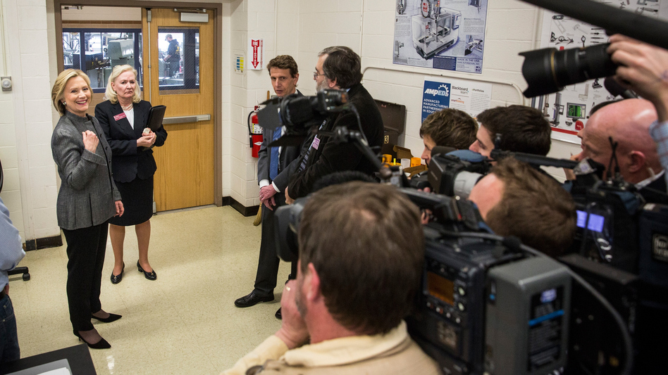 In New Hampshire on Tuesday, Hillary Clinton weighed in on the trade deal without taking sides. "Well, any trade deal has to produce jobs and raise wages and increase prosperity and protect our security," she said. (Andrew Burton/Getty Images)