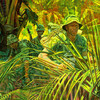 The National Guard Bureau commissioned this painting, "Indiana Rangers: The Army Guard in Vietnam," as part of its series of paintings depicting significant moments in Guard history. It represents members of the Company D, 151st Infantry division — one of a few Guard units deployed to Vietnam — on duty in the jungle