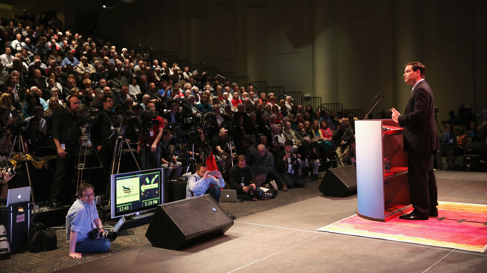 Sen. Marco Rubio spoke at the an Iowa Faith and Freedom Coalition meeting last weekend. (Scott Olson/Getty Images)