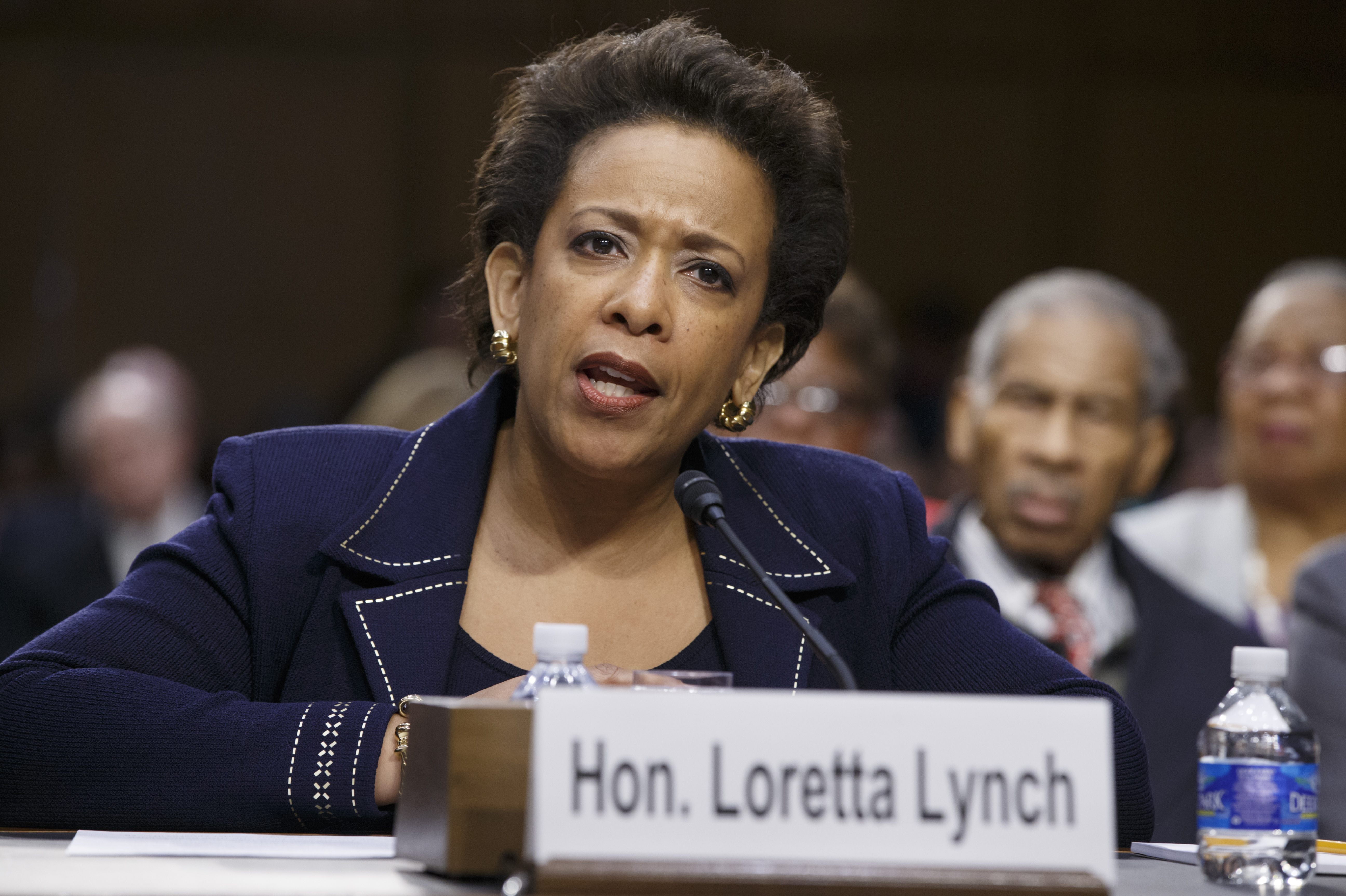 Loretta Lynch testifies on Capitol Hill in Washington on Jan. 28 during her confirmation hearing before the Senate Judiciary Committee