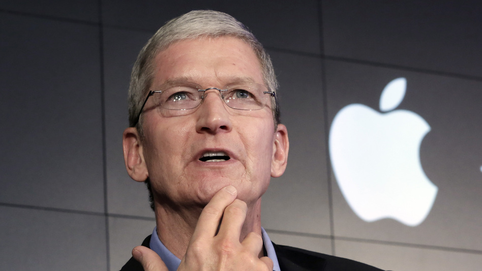 Apple CEO Tim Cook speaks in New York on April 30. This week, he said some of Silicon Valley's most prominent companies have "built their businesses by lulling their customers into complacency about their personal information." (Richard Drew/AP)