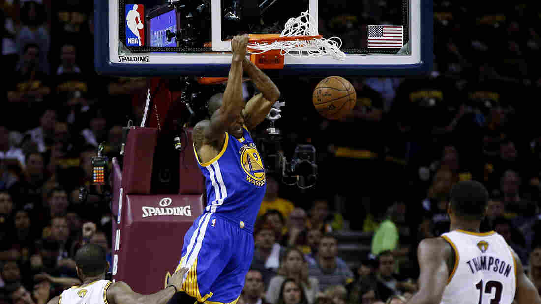 Andre Iguodala dunks Tuesday during Game 6 of the NBA Finals in Cleveland. The Golden State forward was named Most Valuable Player of the NBA finals.