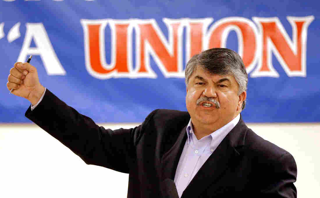 AFL-CIO President Richard Trumka speaks against the Trans-Pacific Partnership trade pact in a May 18 speech in Portland, Ore.