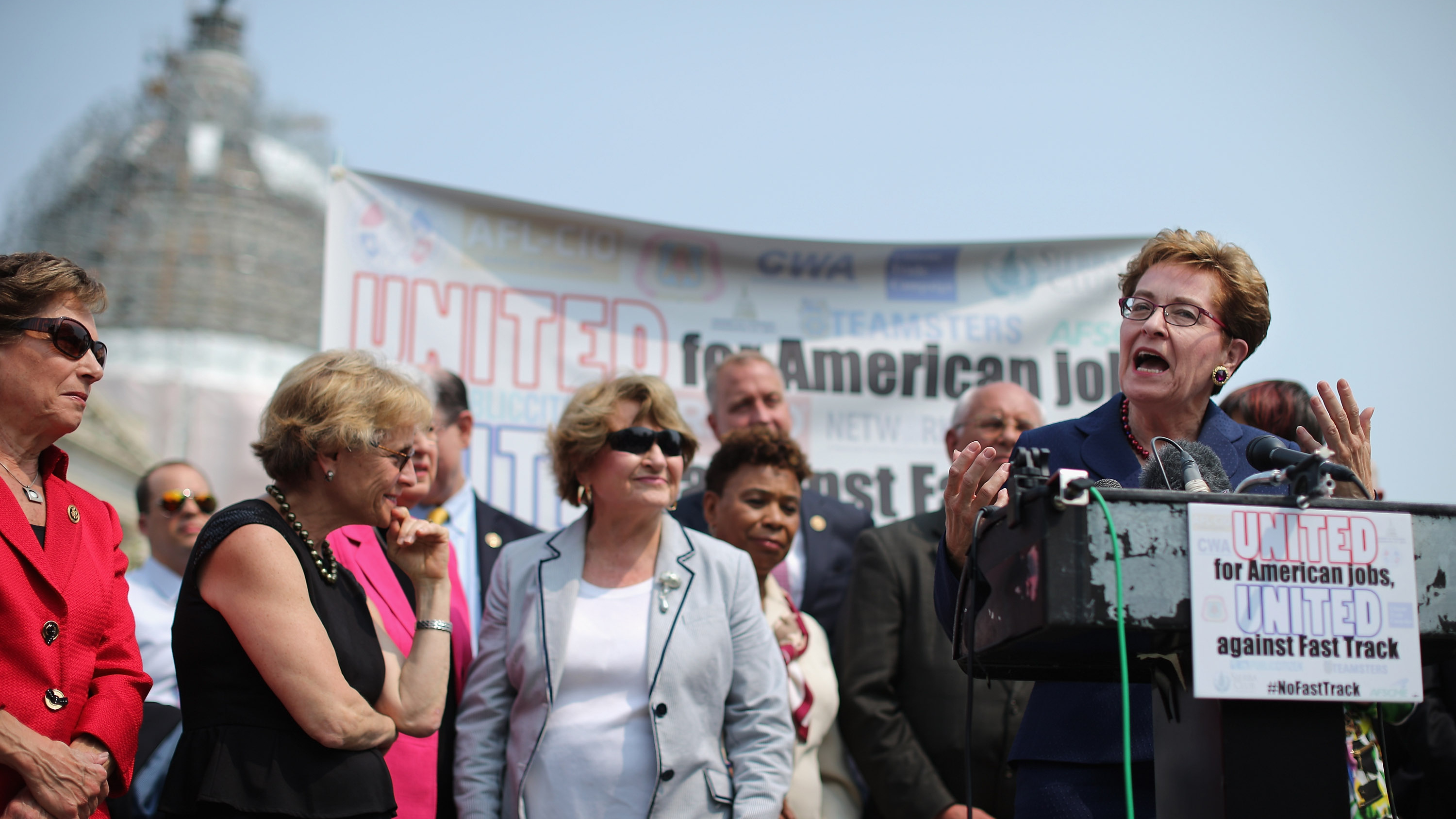 Rep. Marcy Kaptur, D-Ohio, and fellow Democratic members of Congress hold a news conference to voice their opposition to the Trans-Pacific Partnership trade deal.
