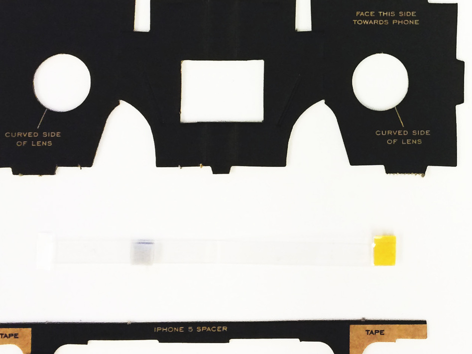 The components of a Google Carboard VR viewer. (Ben de la Cruz/NPR)