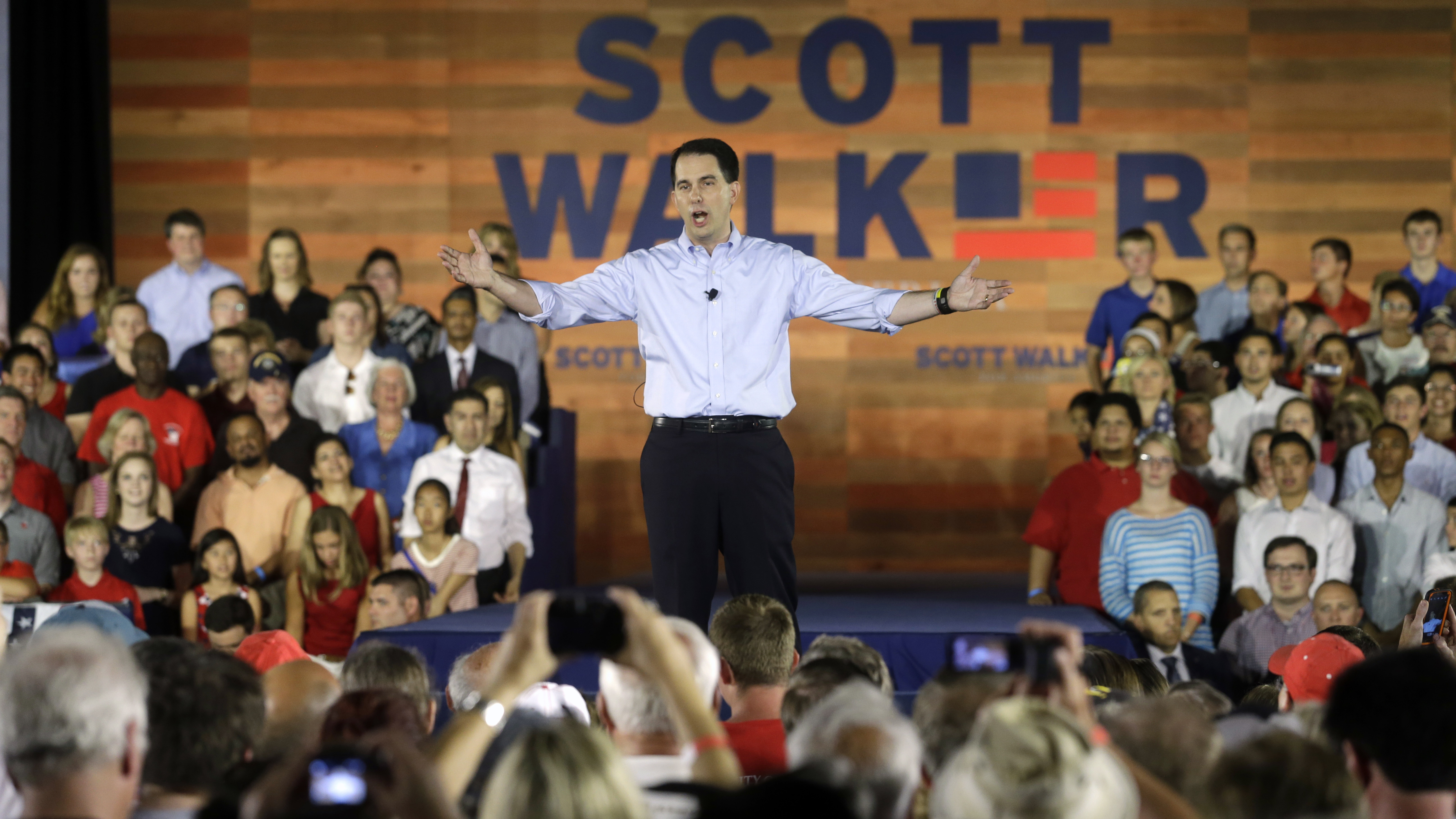 "Instead of the top-down, government-knows-best approach we hear from politicians in Washington, we need to build the economy from the ground up in a way that is new and fresh, organic and dynamic," Gov. Scott Walker said, announcing his candidacy in Waukesha, Wis.
