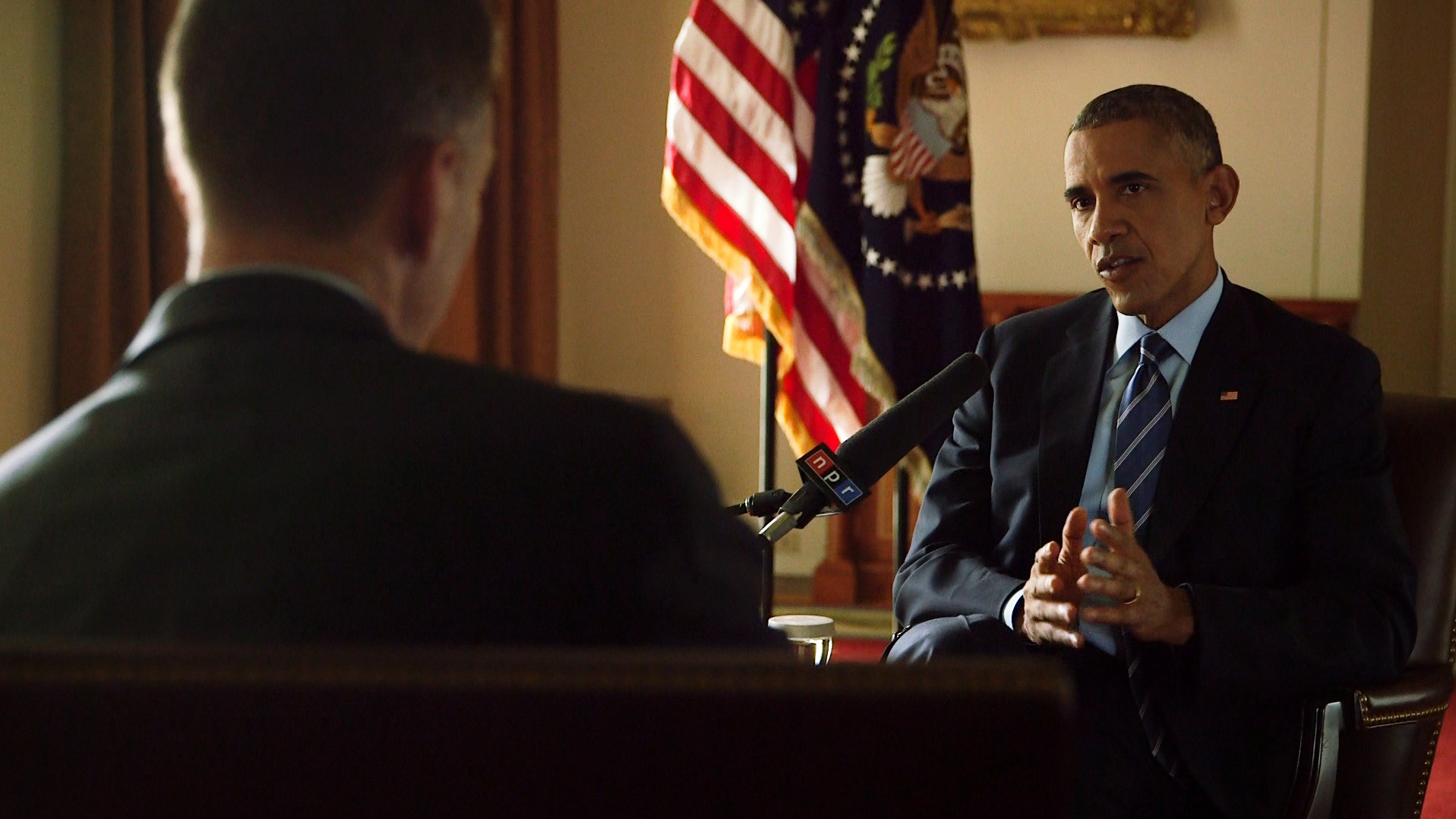 NPR's Steve Inskeep interviews President Obama at the White House on Thursday. (NPR)