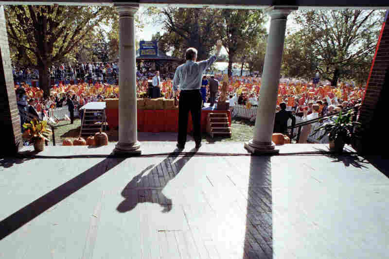 Candidate Bill Clinton waves to supporters at the Iowa State Fair in 1992.
