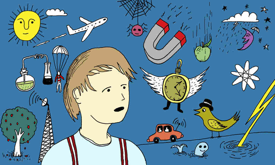 Boy surrounded by the wonder of learning.