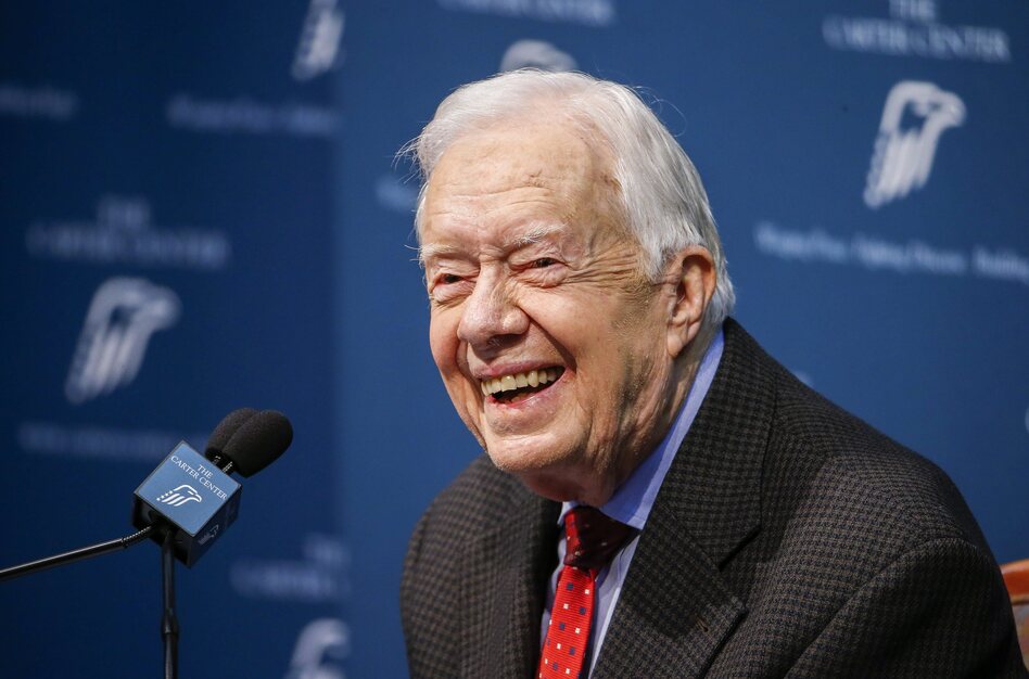 Former President Jimmy Carter discusses his cancer diagnosis at the Carter Center in Atlanta, on Thursday. Carter, 90, said the cancer has spread to his brain, and he will undergo radiation treatment at Emory University Hospital (Erik S. Lesser/EPA/Landov)
